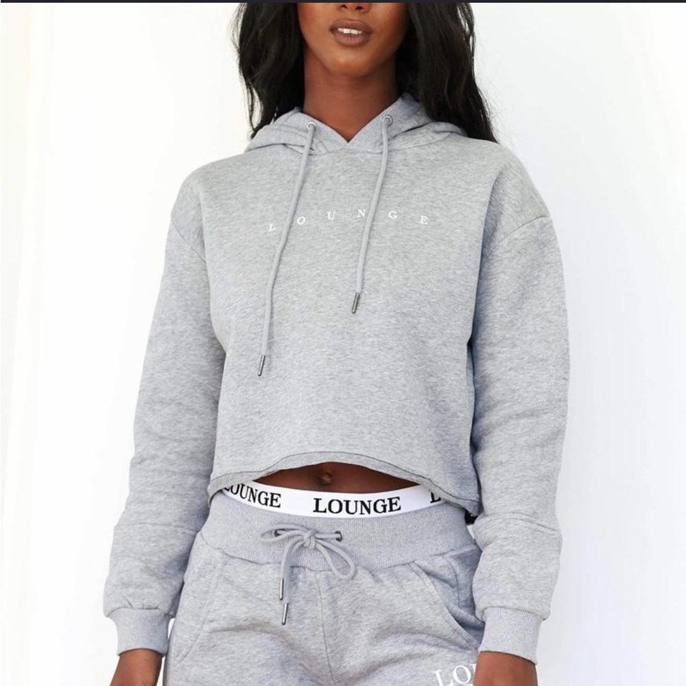 Lounge Apparel Grey Boxy Minimalist Athleisure Oversized Cropped Hoodie M